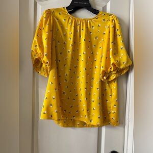 Kate Spade Yellow Blouse with White and Green Flowers
